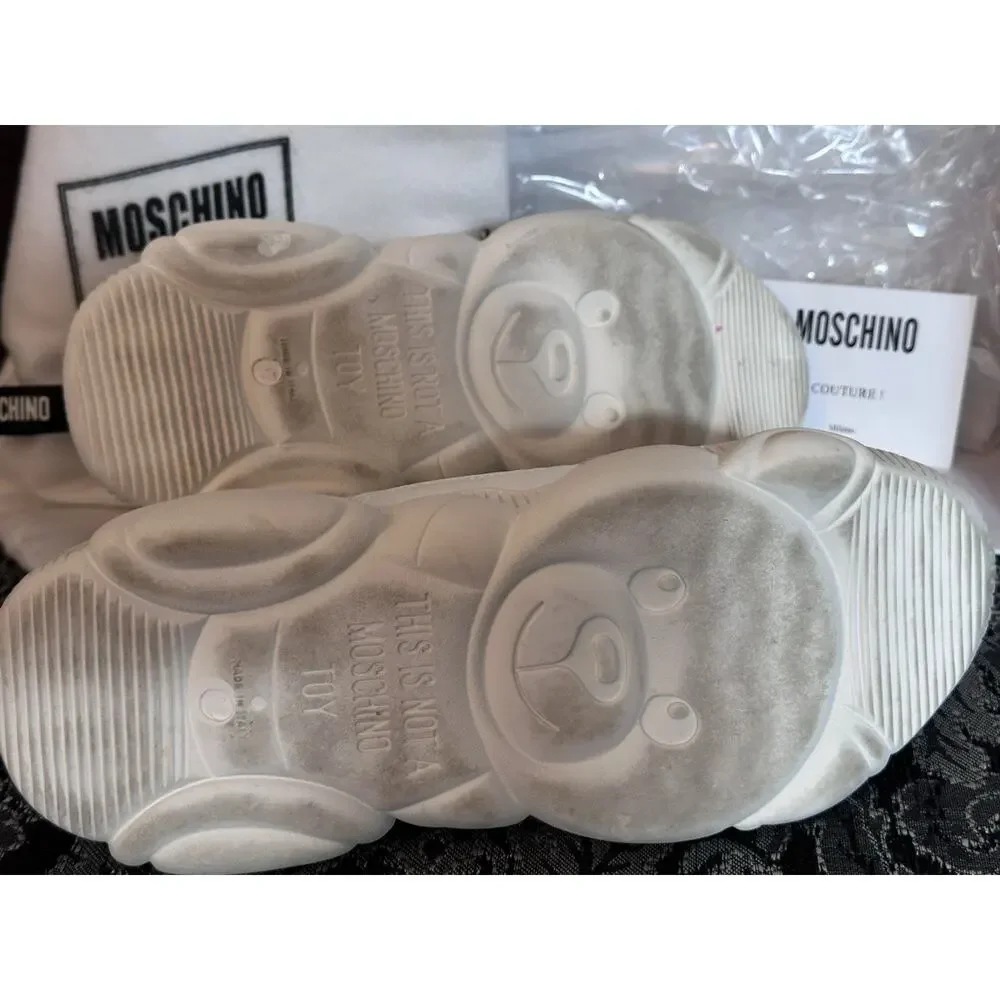 Moschino Shoes Womens 7 Teddy Bear Sneakers White Grey‎ Chunky Designer Mesh Box